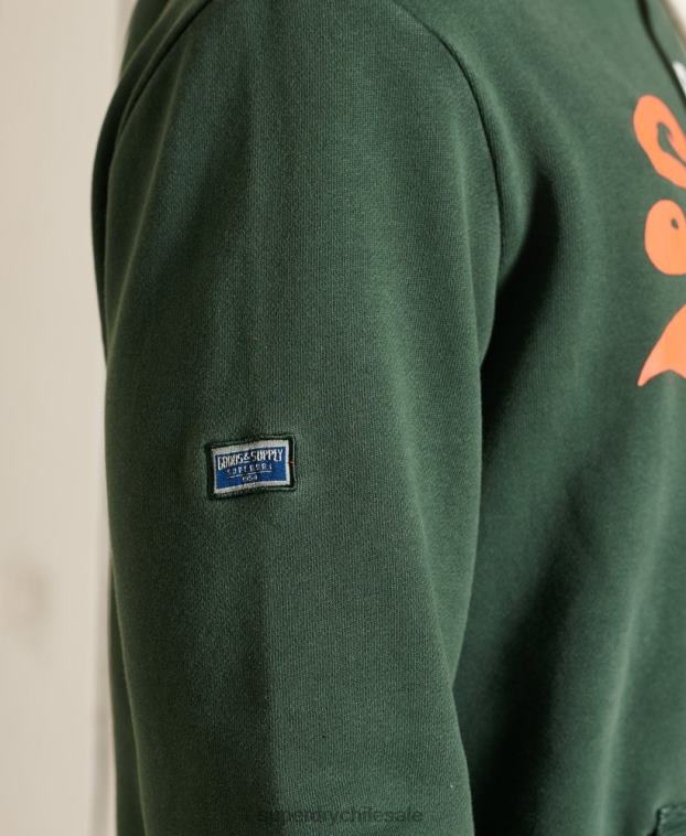 hombres Superdry verde sudadera con capucha sin cepillar clásica americana con logo vintage 2R68Z893