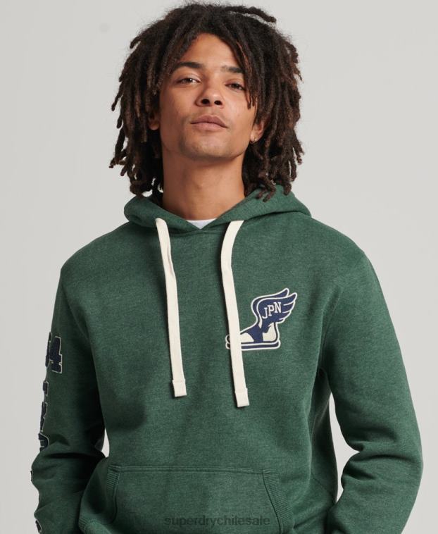 hombres Superdry verde sudadera con capucha universitaria estilo script vintage 2R68Z5164