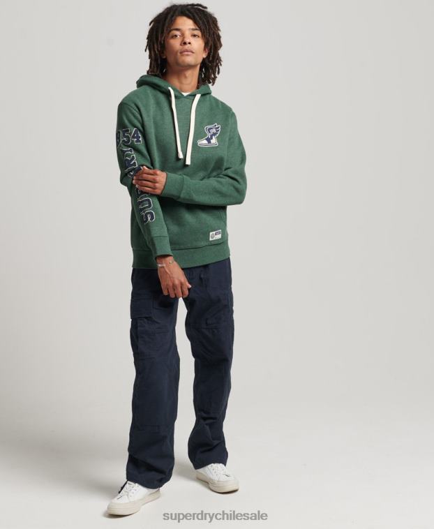 hombres Superdry verde sudadera con capucha universitaria estilo script vintage 2R68Z5164