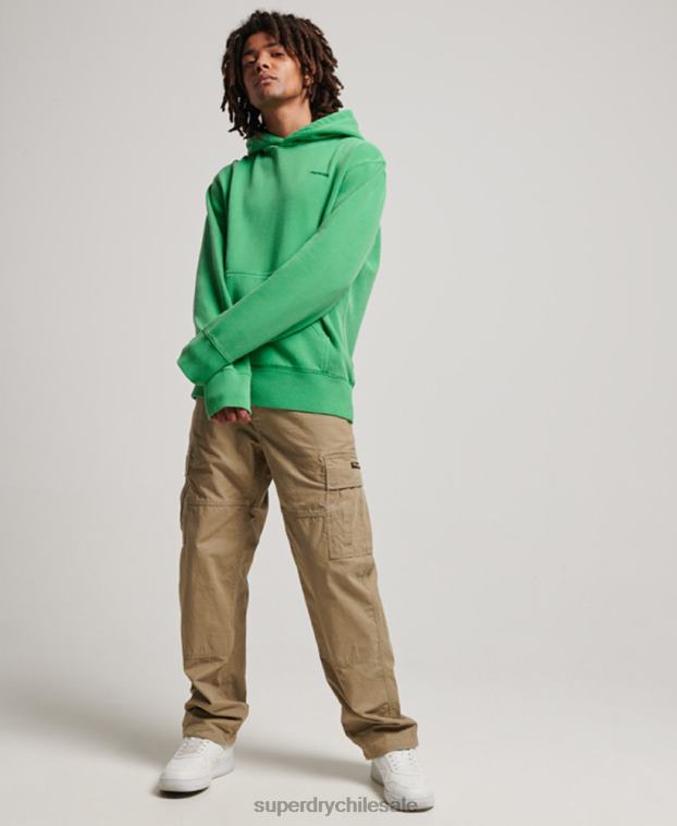 hombres Superdry verde sudadera con capucha vintage lavada 2R68Z470