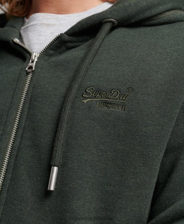 hombres Superdry verde sudadera con capucha y cremallera de algodón orgánico con logo vintage bordado 2R68Z525