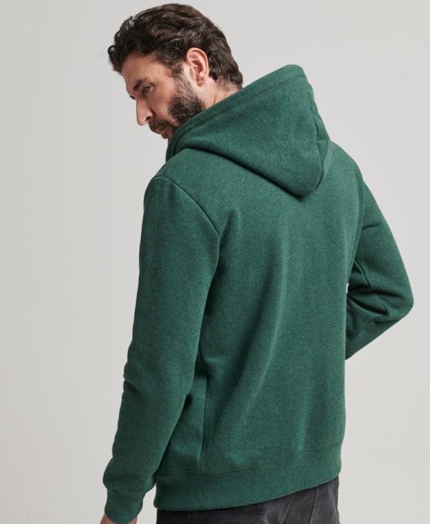 hombres Superdry verde sudadera con capucha y cremallera de algodón orgánico con logo vintage bordado 2R68Z710