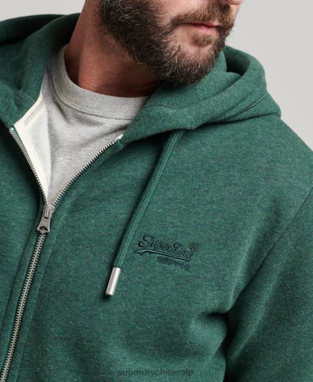 hombres Superdry verde sudadera con capucha y cremallera de algodón orgánico con logo vintage bordado 2R68Z710