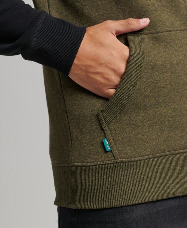 hombres Superdry verde sudadera con capucha y cremallera de béisbol con logo esencial de algodón orgánico 2R68Z520