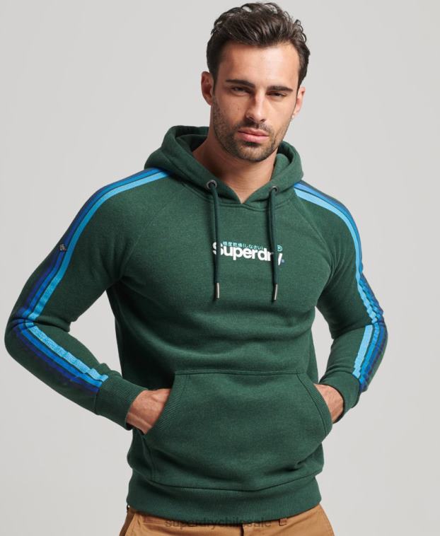 hombres Superdry verde sudadera con capucha y logo de raya en la manga cali 2R68Z879