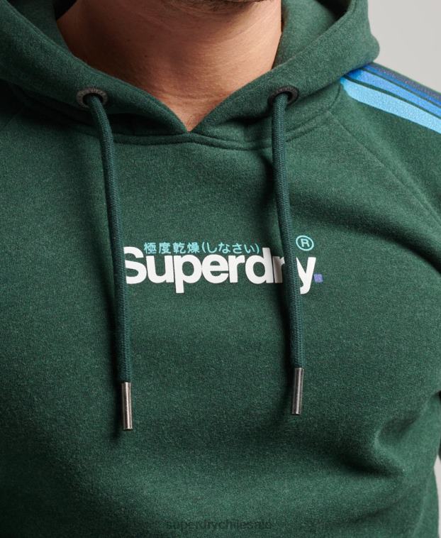 hombres Superdry verde sudadera con capucha y logo de raya en la manga cali 2R68Z879