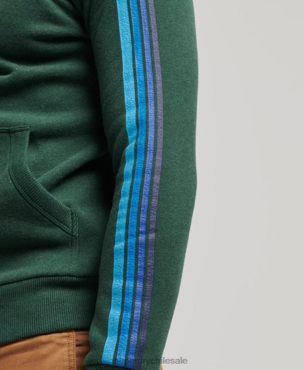 hombres Superdry verde sudadera con capucha y logo de raya en la manga cali 2R68Z879