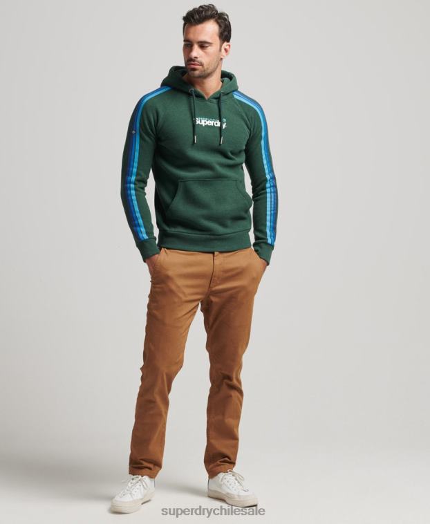 hombres Superdry verde sudadera con capucha y logo de raya en la manga cali 2R68Z879