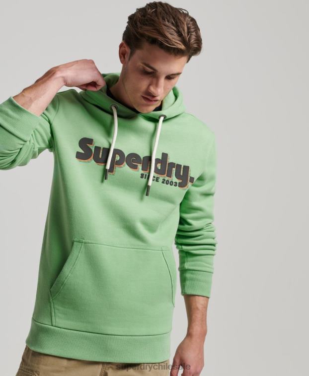 hombres Superdry verde sudadera con capucha y logo de terreno 2R68Z38