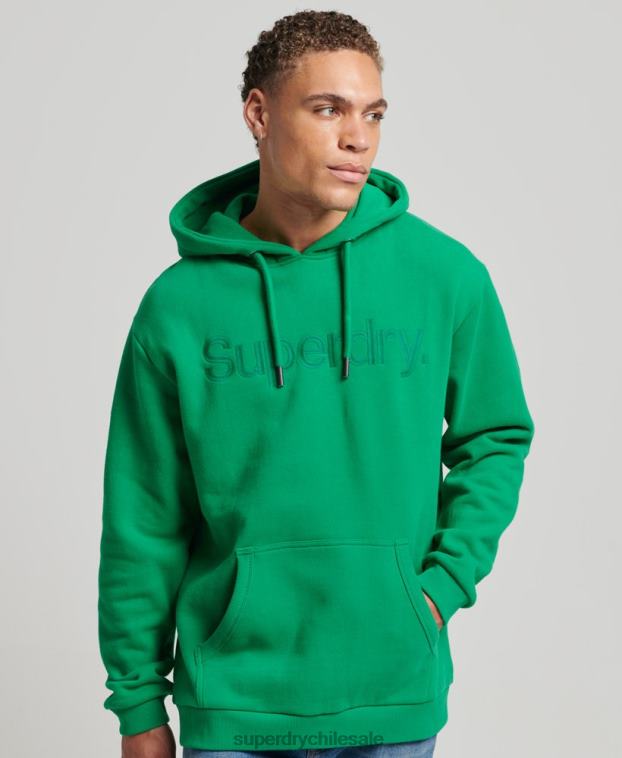 hombres Superdry verde sudadera con capucha y logo del mismo tono bordado 2R68Z5177