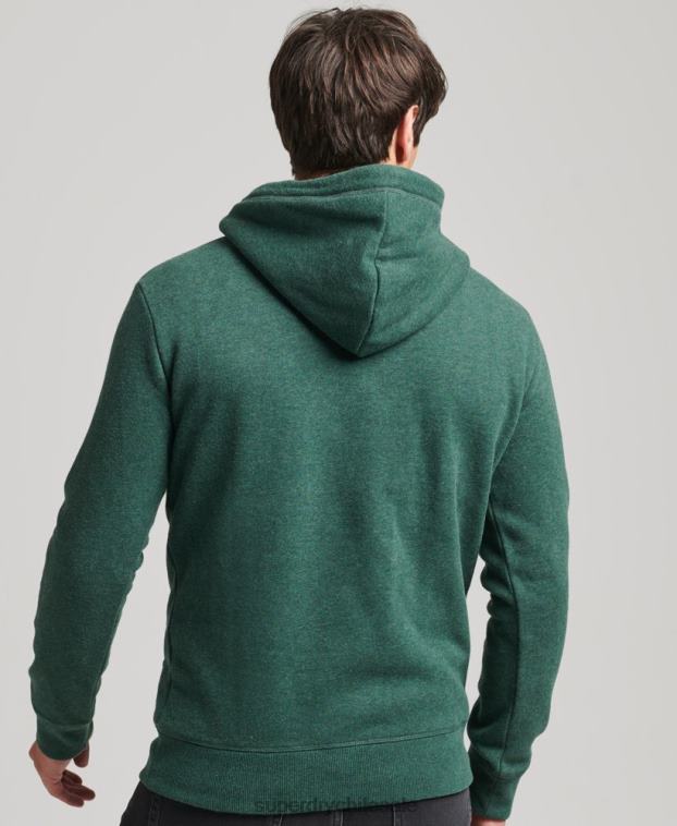hombres Superdry verde sudadera con capucha y logo esencial de algodón orgánico 2R68Z727