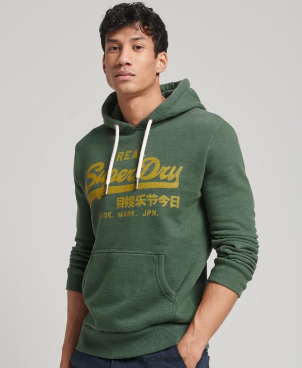 hombres Superdry verde sudadera con capucha y logo vintage 2R68Z484
