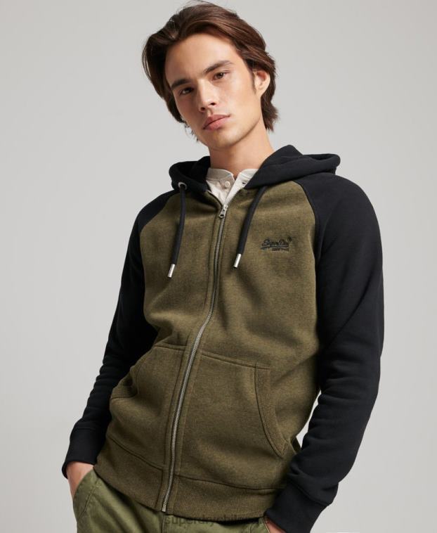 hombres Superdry verde sudadera con capucha y logo vintage bordado 2R68Z723