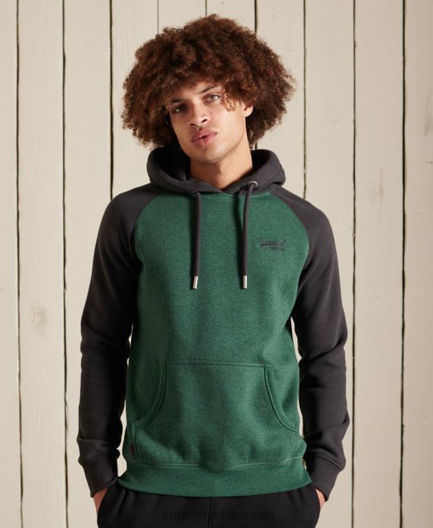 hombres Superdry verde sudadera con capucha y logo vintage bordado 2R68Z833
