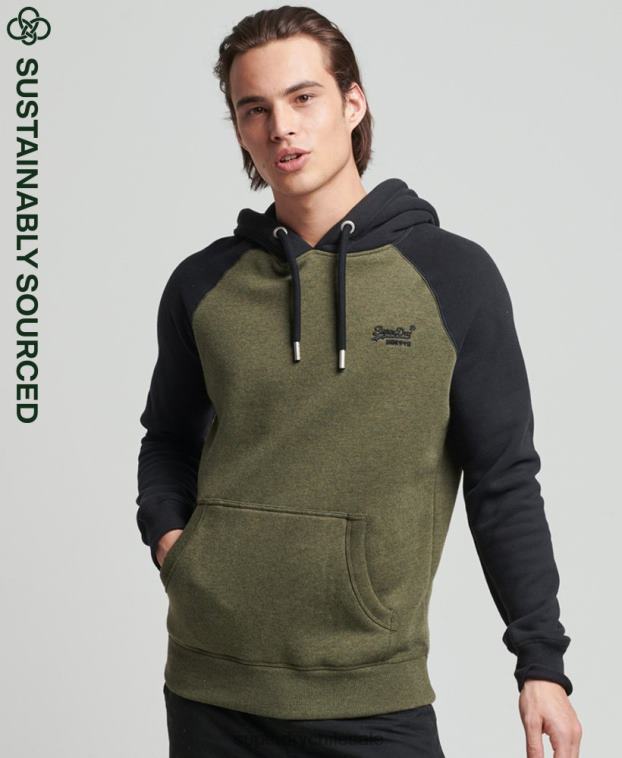 hombres Superdry verde sudadera con capucha y logo vintage de algodón orgánico 2R68Z745