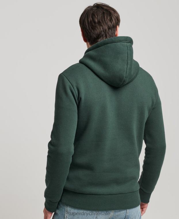 hombres Superdry verde sudadera con capucha y logo vintage en relieve 2R68Z546