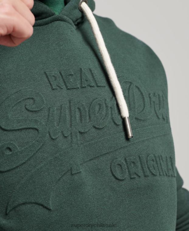 hombres Superdry verde sudadera con capucha y logo vintage en relieve 2R68Z546