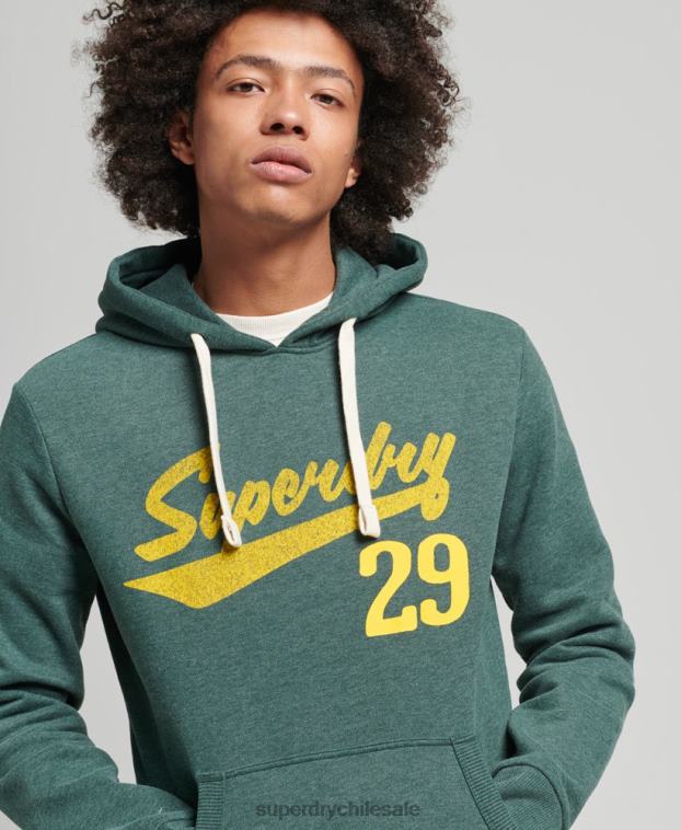 hombres Superdry verde sudadera con capucha y texto vintage atlético de la ciudad 2R68Z824