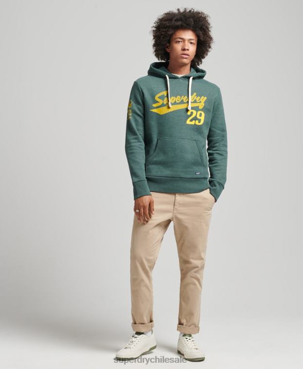 hombres Superdry verde sudadera con capucha y texto vintage atlético de la ciudad 2R68Z824