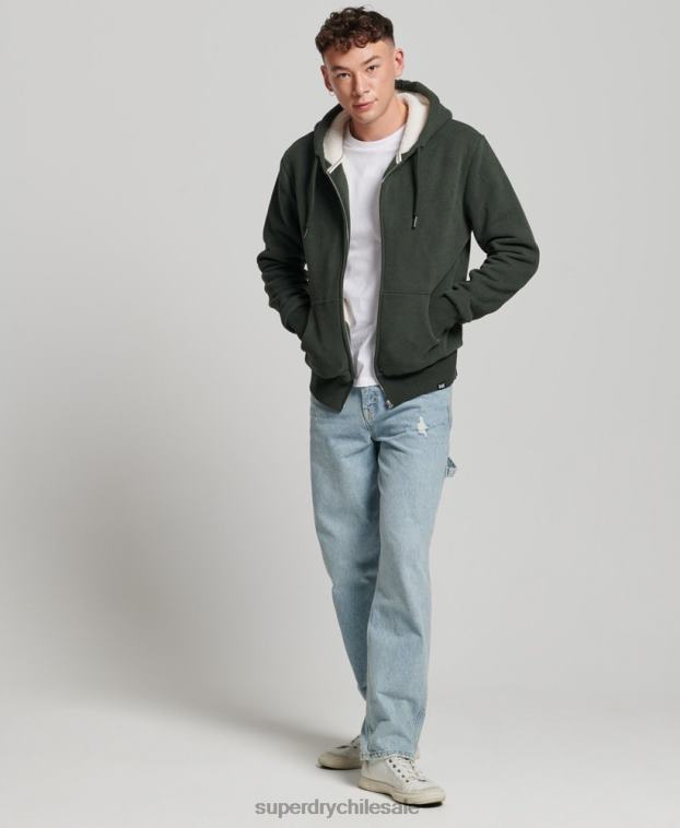 hombres Superdry verde sudadera con cremallera y forro de borreguito esencial 2R68Z5204