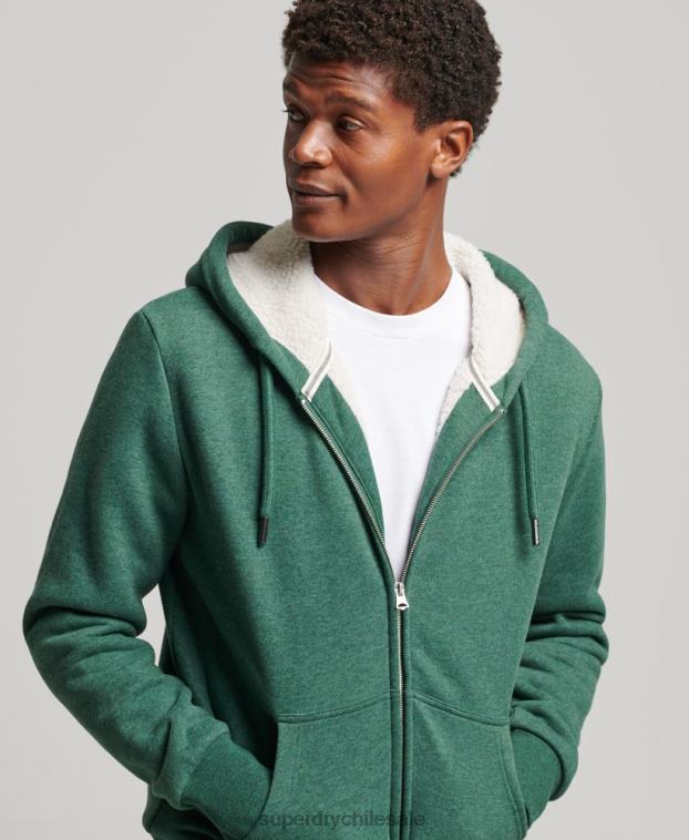 hombres Superdry verde sudadera con cremallera y forro de borreguito esencial 2R68Z679