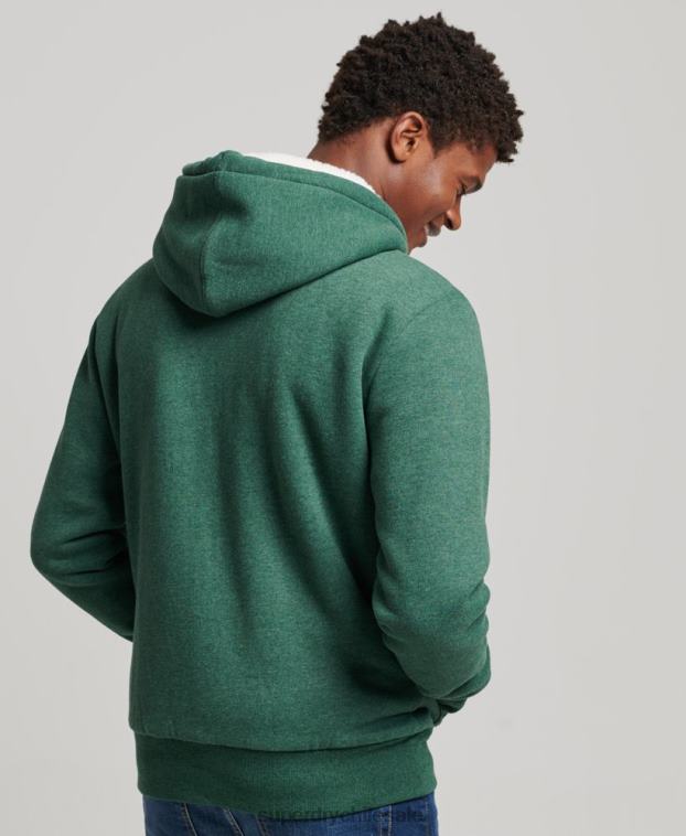 hombres Superdry verde sudadera con cremallera y forro de borreguito esencial 2R68Z679