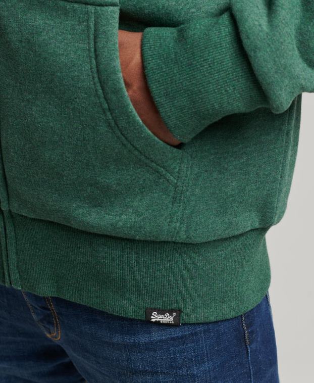 hombres Superdry verde sudadera con cremallera y forro de borreguito esencial 2R68Z679