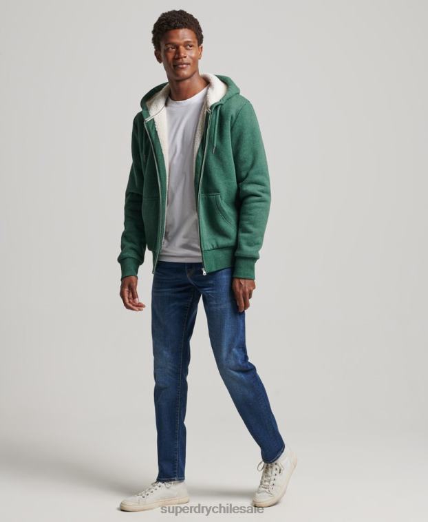 hombres Superdry verde sudadera con cremallera y forro de borreguito esencial 2R68Z679