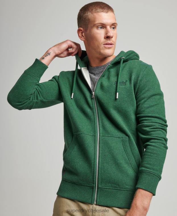 hombres Superdry verde sudadera con cremallera y logo bordado 2R68Z465