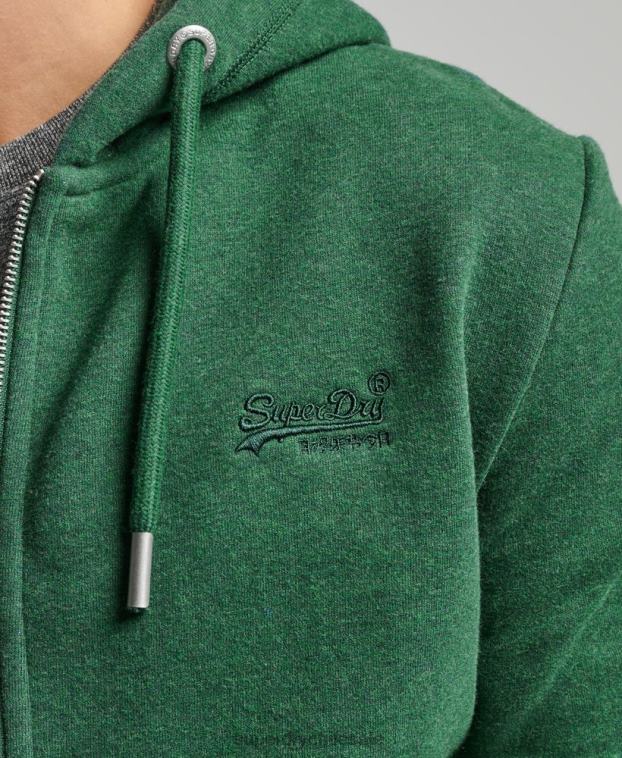 hombres Superdry verde sudadera con cremallera y logo bordado 2R68Z465