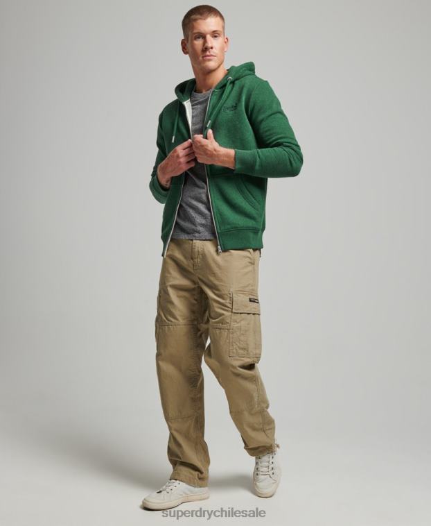 hombres Superdry verde sudadera con cremallera y logo bordado 2R68Z465