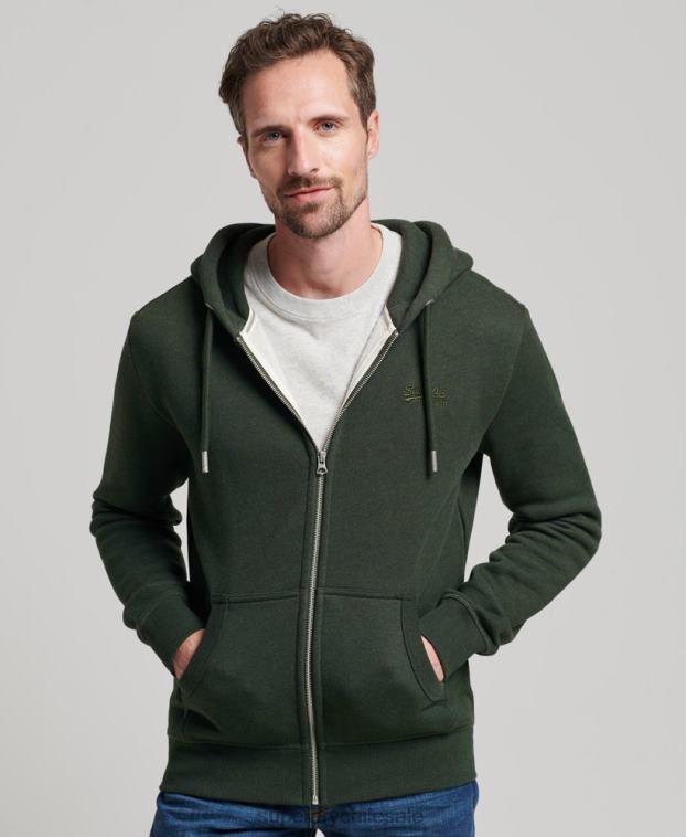 hombres Superdry verde sudadera con cremallera y logo bordado 2R68Z487