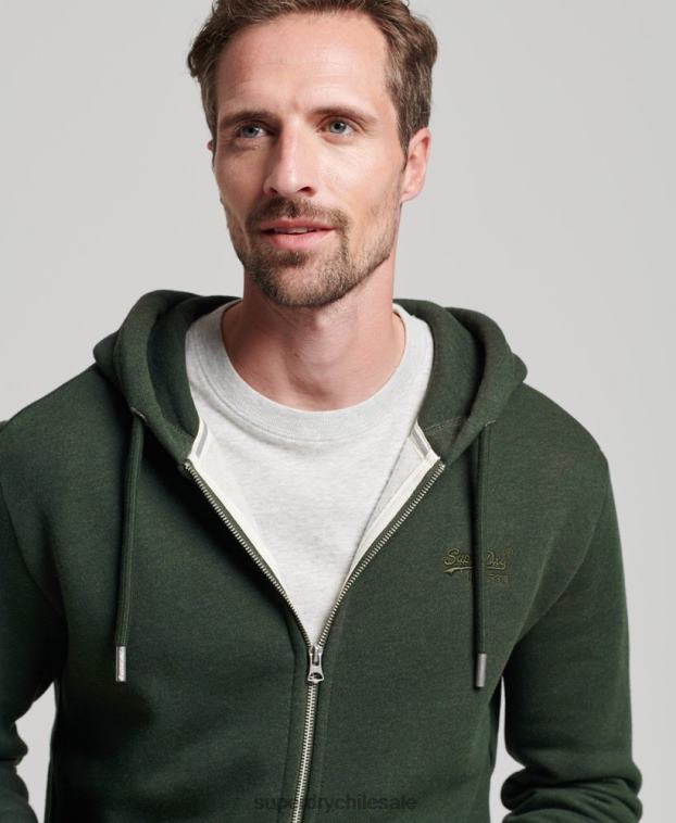 hombres Superdry verde sudadera con cremallera y logo bordado 2R68Z487