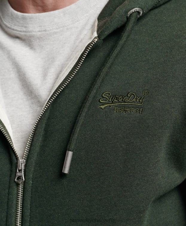 hombres Superdry verde sudadera con cremallera y logo bordado 2R68Z487