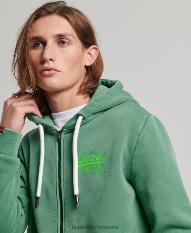 hombres Superdry verde sudadera con cremallera y logo vintage 2R68Z462