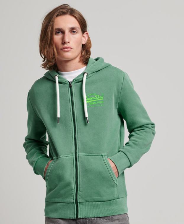 hombres Superdry verde sudadera con cremallera y logo vintage 2R68Z462