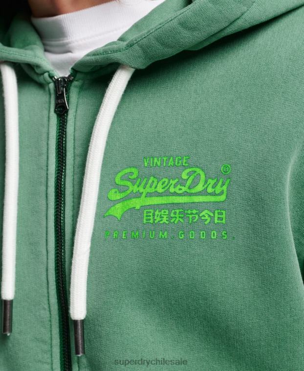 hombres Superdry verde sudadera con cremallera y logo vintage 2R68Z462