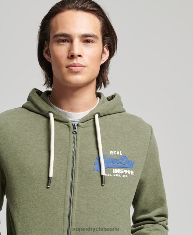 hombres Superdry verde sudadera con cremallera y logo vintage 2R68Z840