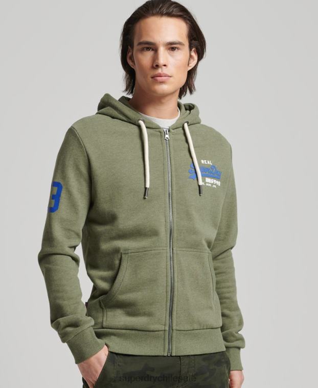 hombres Superdry verde sudadera con cremallera y logo vintage 2R68Z840