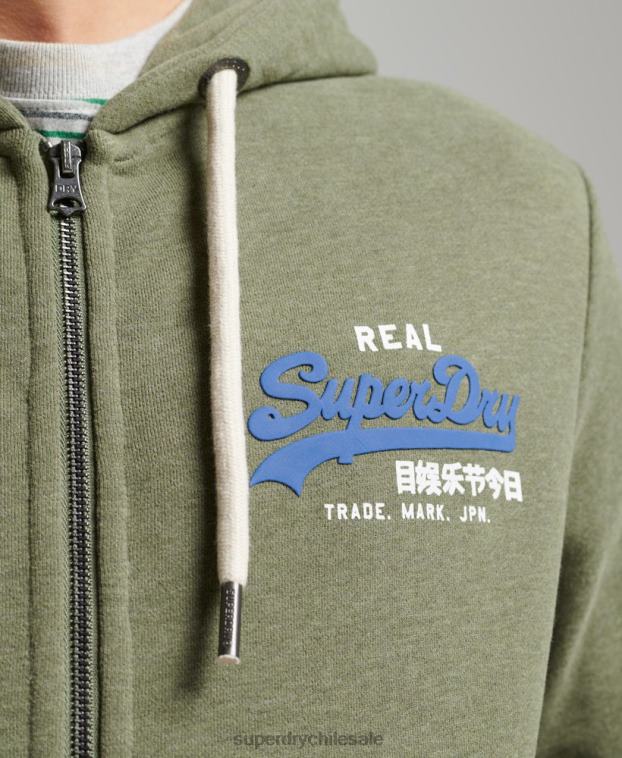 hombres Superdry verde sudadera con cremallera y logo vintage 2R68Z840