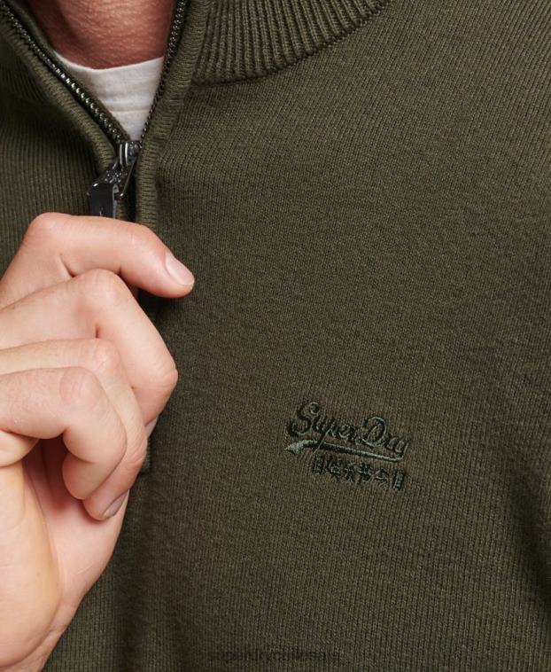 hombres Superdry verde sudadera con cuello henley bordado de algodón orgánico 2R68Z5243