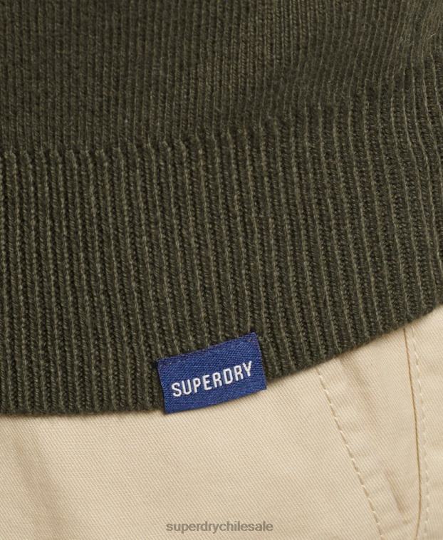 hombres Superdry verde sudadera con cuello henley bordado de algodón orgánico 2R68Z5243