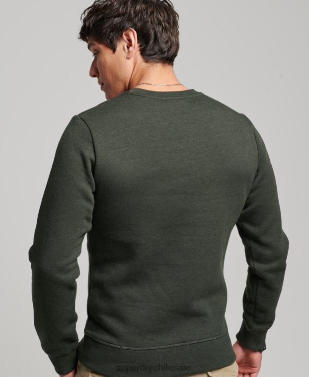 hombres Superdry verde sudadera con cuello redondo y logo bordado 2R68Z491