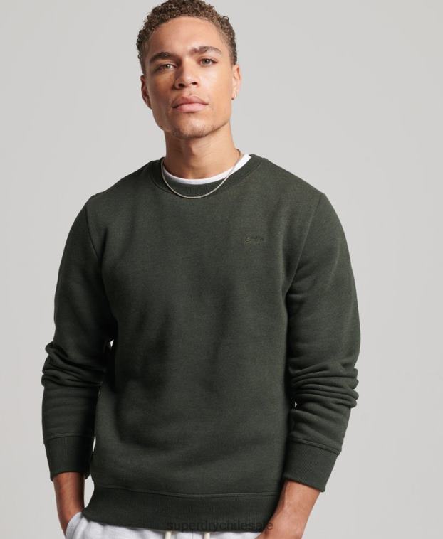 hombres Superdry verde sudadera con cuello redondo y logo esencial de algodón orgánico 2R68Z5067