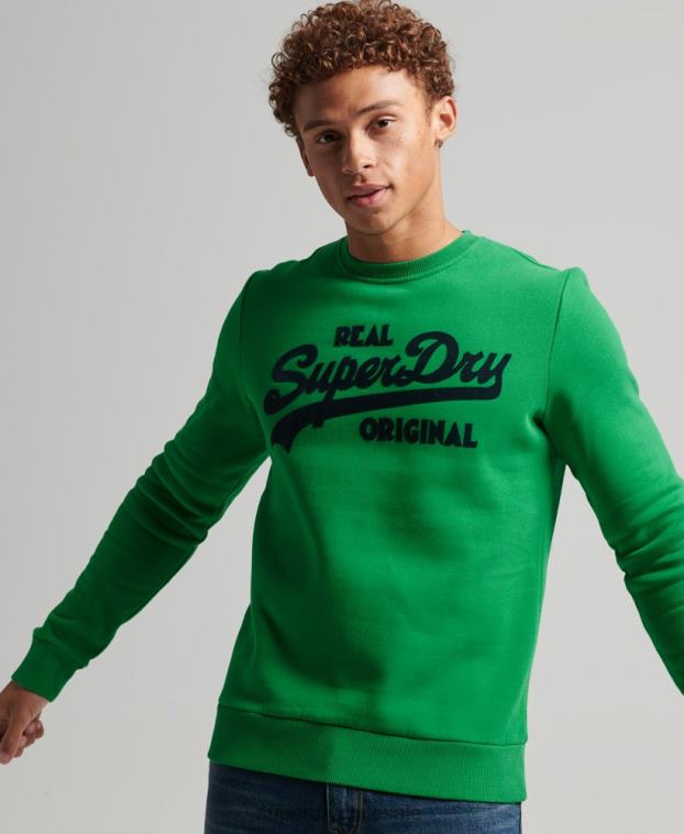 hombres Superdry verde sudadera con cuello redondo y logo vintage 2R68Z4999