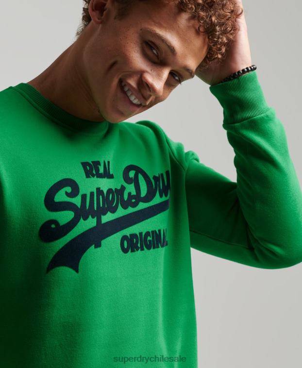 hombres Superdry verde sudadera con cuello redondo y logo vintage 2R68Z4999