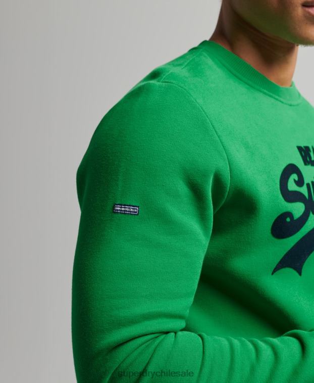 hombres Superdry verde sudadera con cuello redondo y logo vintage 2R68Z4999