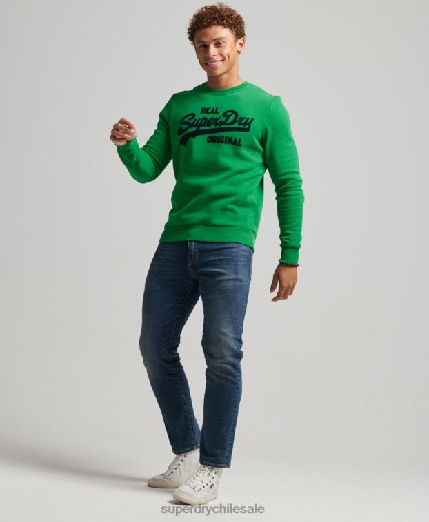 hombres Superdry verde sudadera con cuello redondo y logo vintage 2R68Z4999