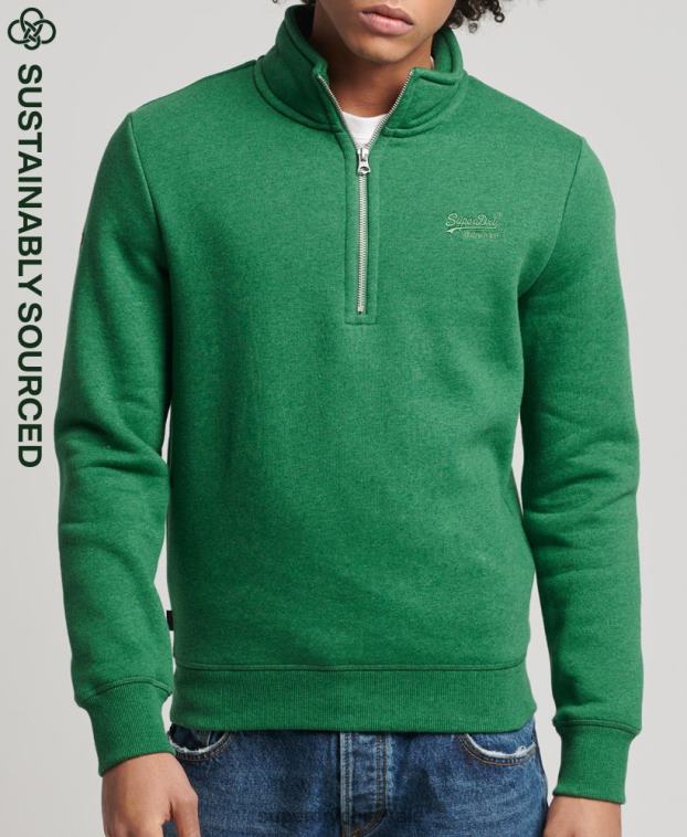 hombres Superdry verde sudadera con cuello tunecino y cremallera con logo vintage de algodón orgánico 2R68Z5133