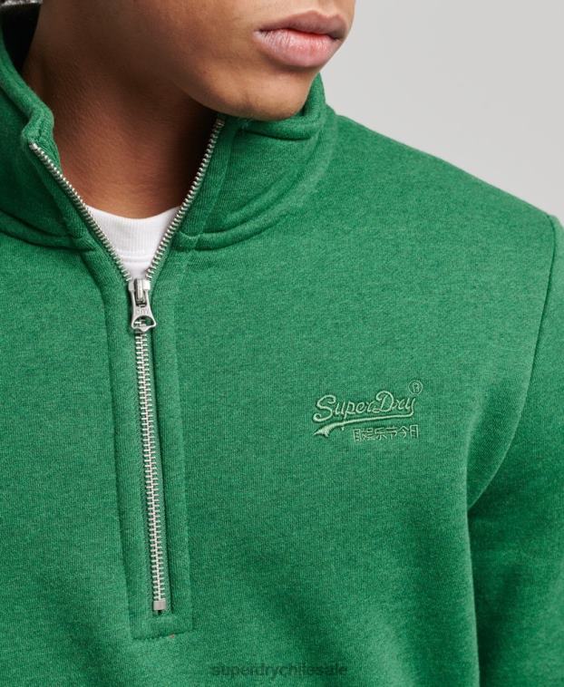 hombres Superdry verde sudadera con cuello tunecino y cremallera con logo vintage de algodón orgánico 2R68Z5133